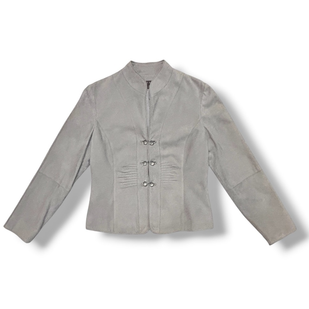 ANNE KLEIN Mandarin Collar Pin-Tuck Suede Leather Jacket VINTAGE - Picture 12 of 15